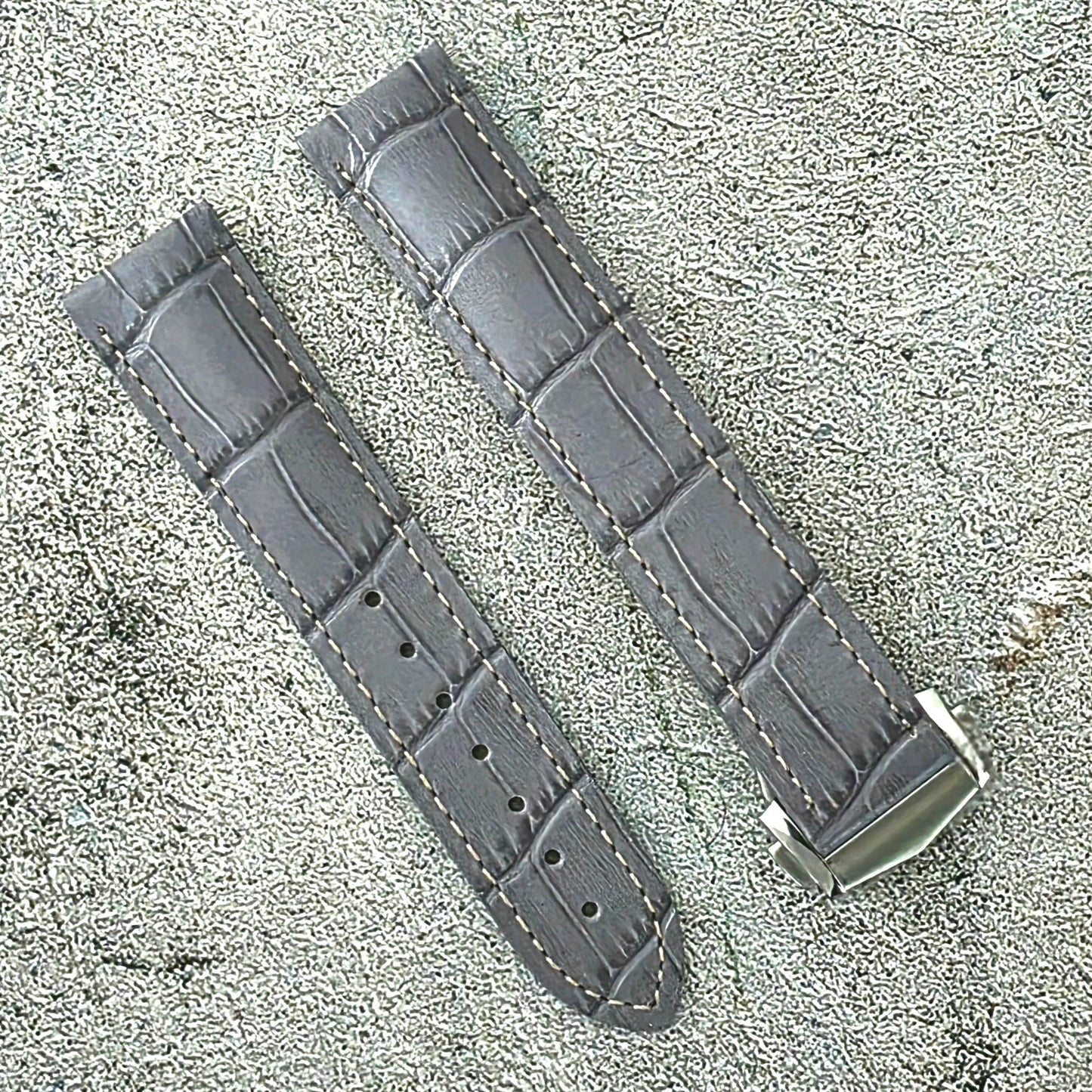 Crocodile Embossed Deployant Strap - Custom Ready Made - Grey - Wrist Envy