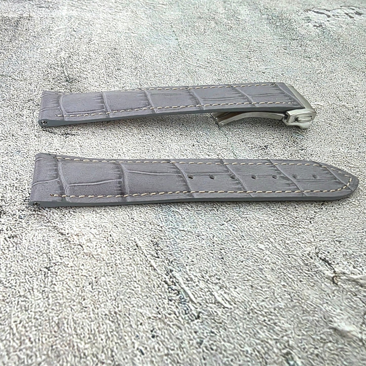 Crocodile Embossed Deployant Strap - Custom Ready Made - Grey - Wrist Envy