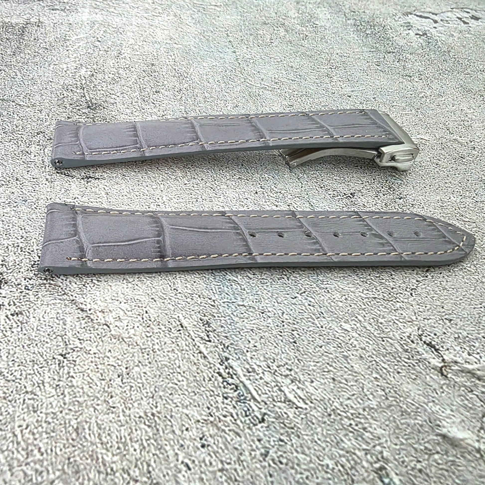 Crocodile Embossed Deployant Strap - Custom Ready Made - Grey - Wrist Envy