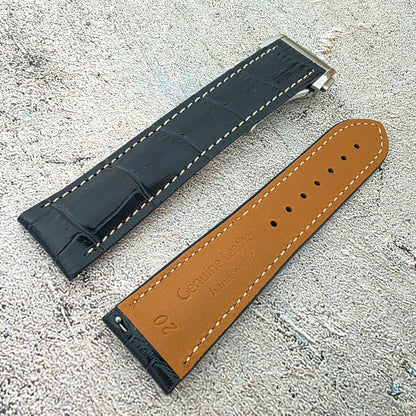 Crocodile Embossed Deployant Strap - Custom Ready Made - Navy Blue - Wrist Envy