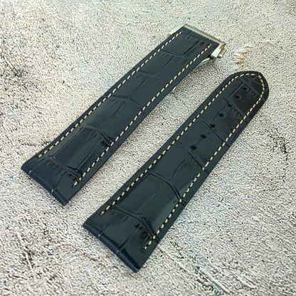 Crocodile Embossed Deployant Strap - Custom Ready Made - Navy Blue - Wrist Envy