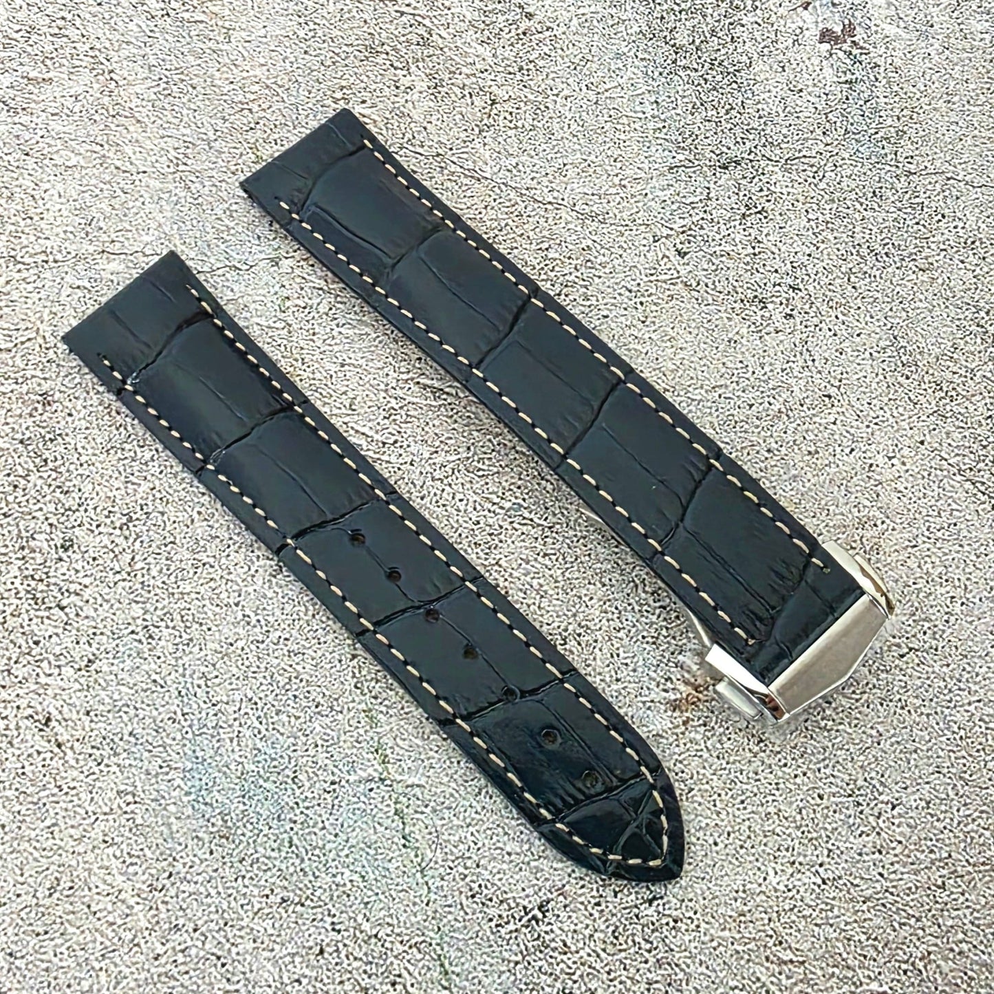Crocodile Embossed Deployant Strap - Custom Ready Made - Navy Blue - Wrist Envy