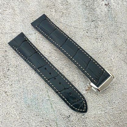 Crocodile Embossed Deployant Strap - Custom Ready Made - Navy Blue - Wrist Envy