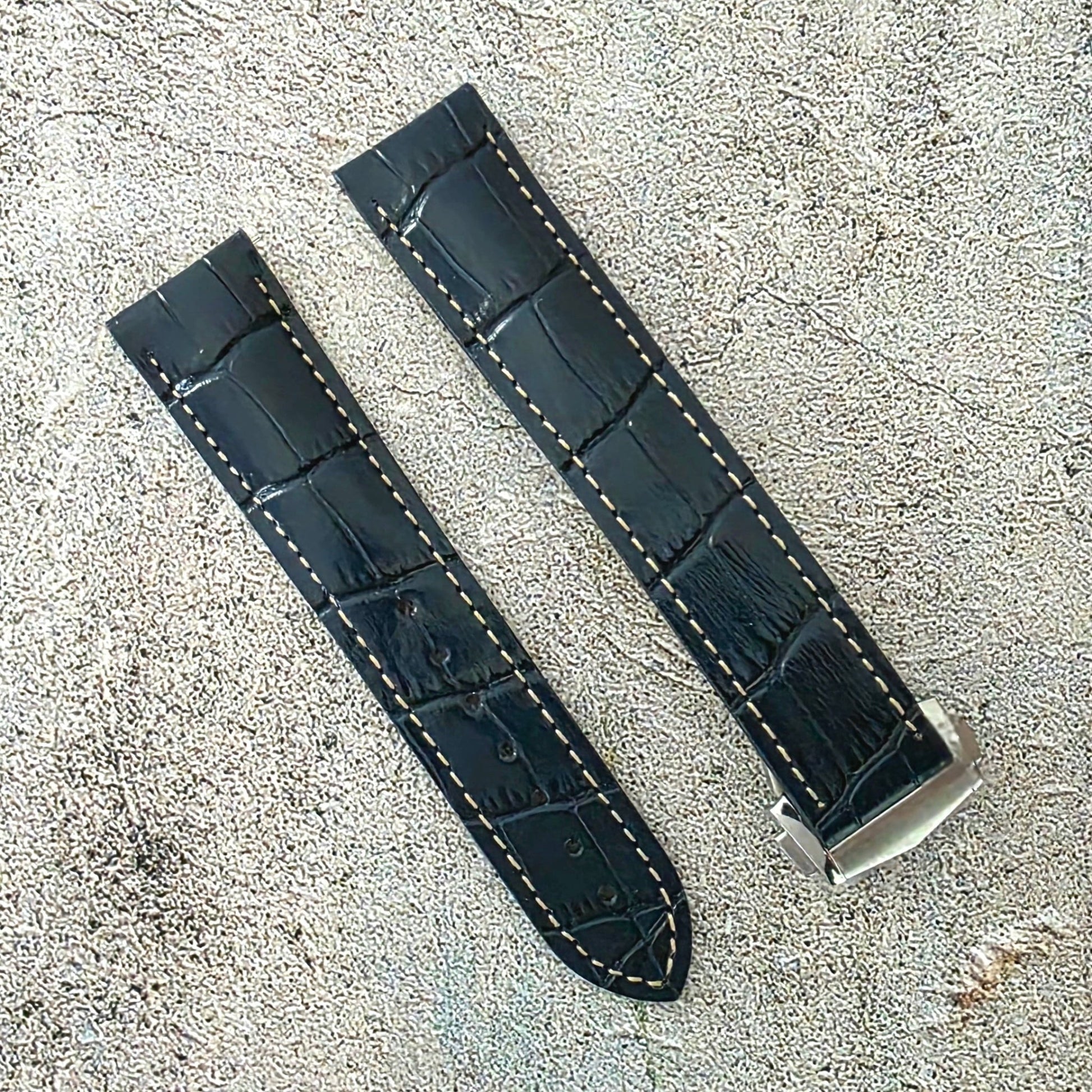 Crocodile Embossed Deployant Strap - Custom Ready Made - Navy Blue - Wrist Envy