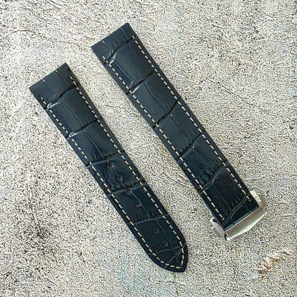 Crocodile Embossed Deployant Strap - Custom Ready Made - Navy Blue - Wrist Envy