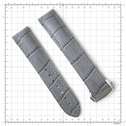 Crocodile Embossed Leather Deployant Strap - Custom Made to Order (Grey) - Wrist Envy
