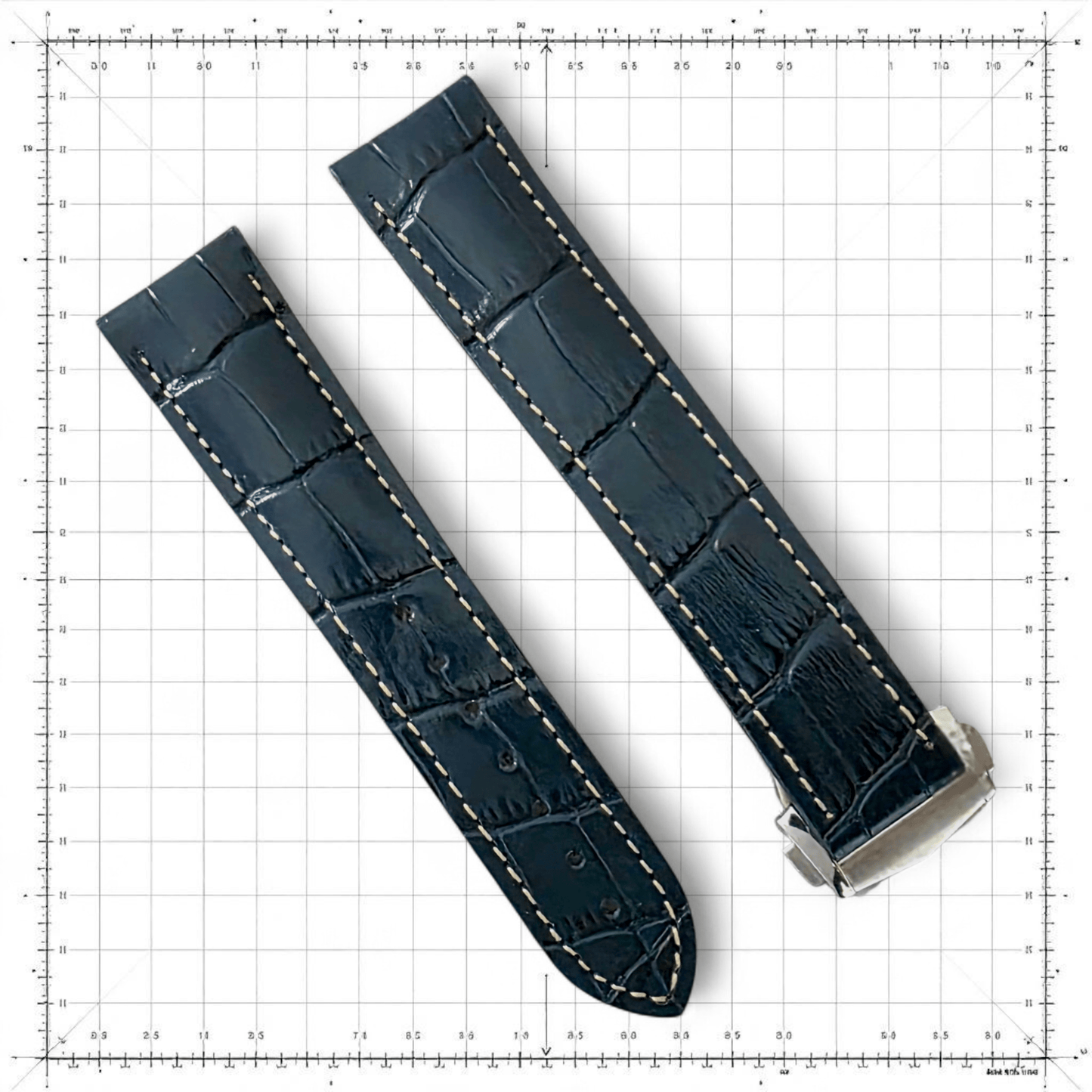 Crocodile Embossed Leather Deployant Strap - Custom Made to Order (Navy) - Wrist Envy