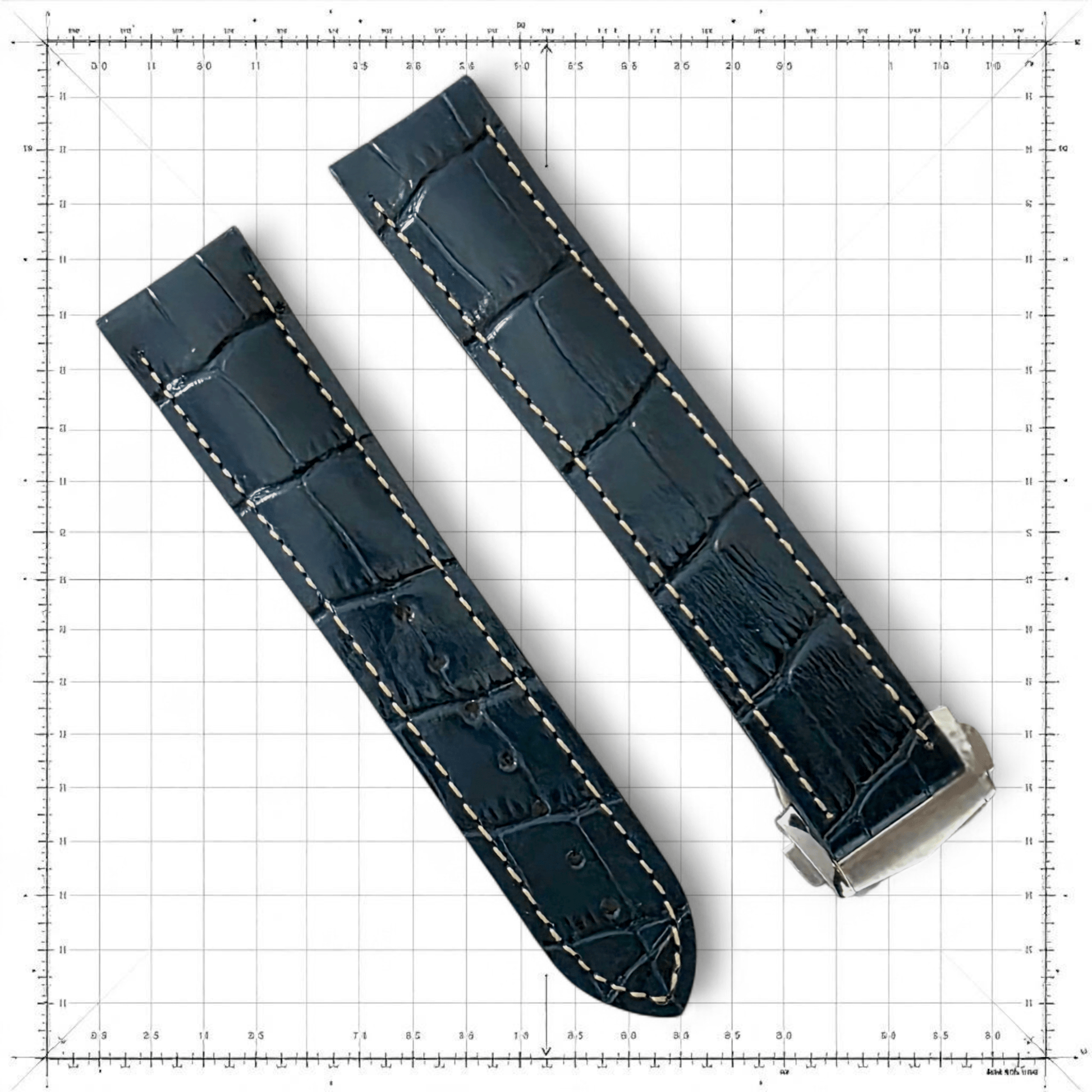 Crocodile Embossed Leather Deployant Strap - Custom Made to Order (Navy) - Wrist Envy