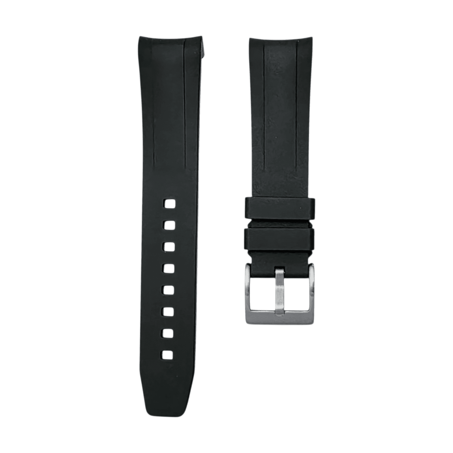 Curved End FKM Rubber Watch Strap 20mm Black - Wrist Envy