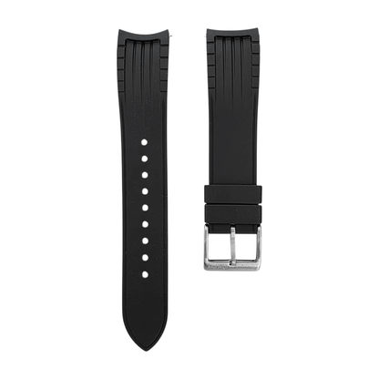 Curved End Premium Silicone Watch Strap 20mm 22mm Black - Wrist Envy