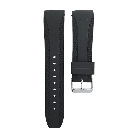 Curved End Silicone Rubber Watch Strap 18mm 20mm 22mm 24mm Black - Wrist Envy