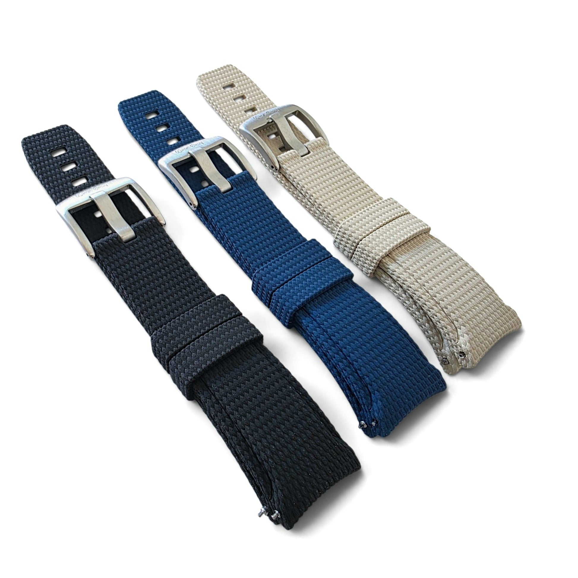 Curved End Textured FKM Rubber Watch Strap 20mm 21mm 22mm Beige - Wrist Envy