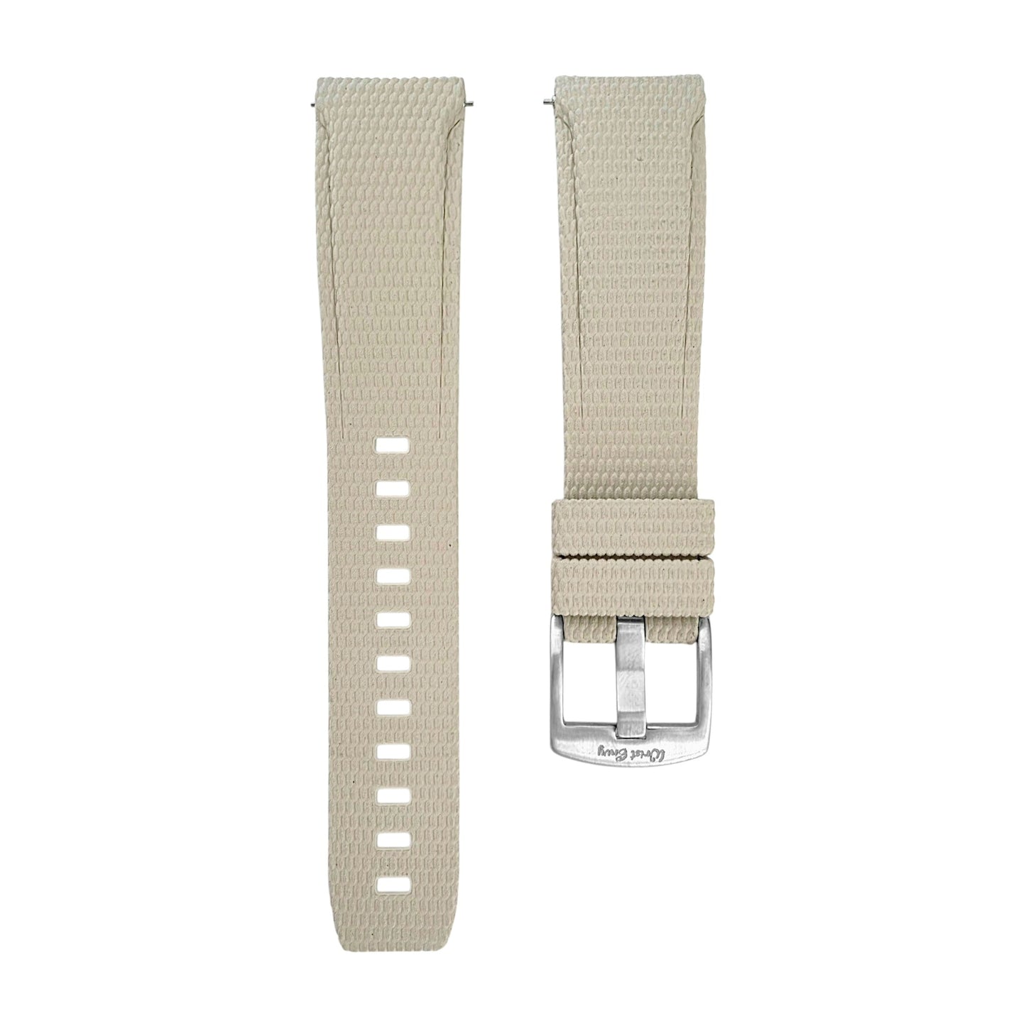 Curved End Textured FKM Rubber Watch Strap 20mm 21mm 22mm Beige - Wrist Envy