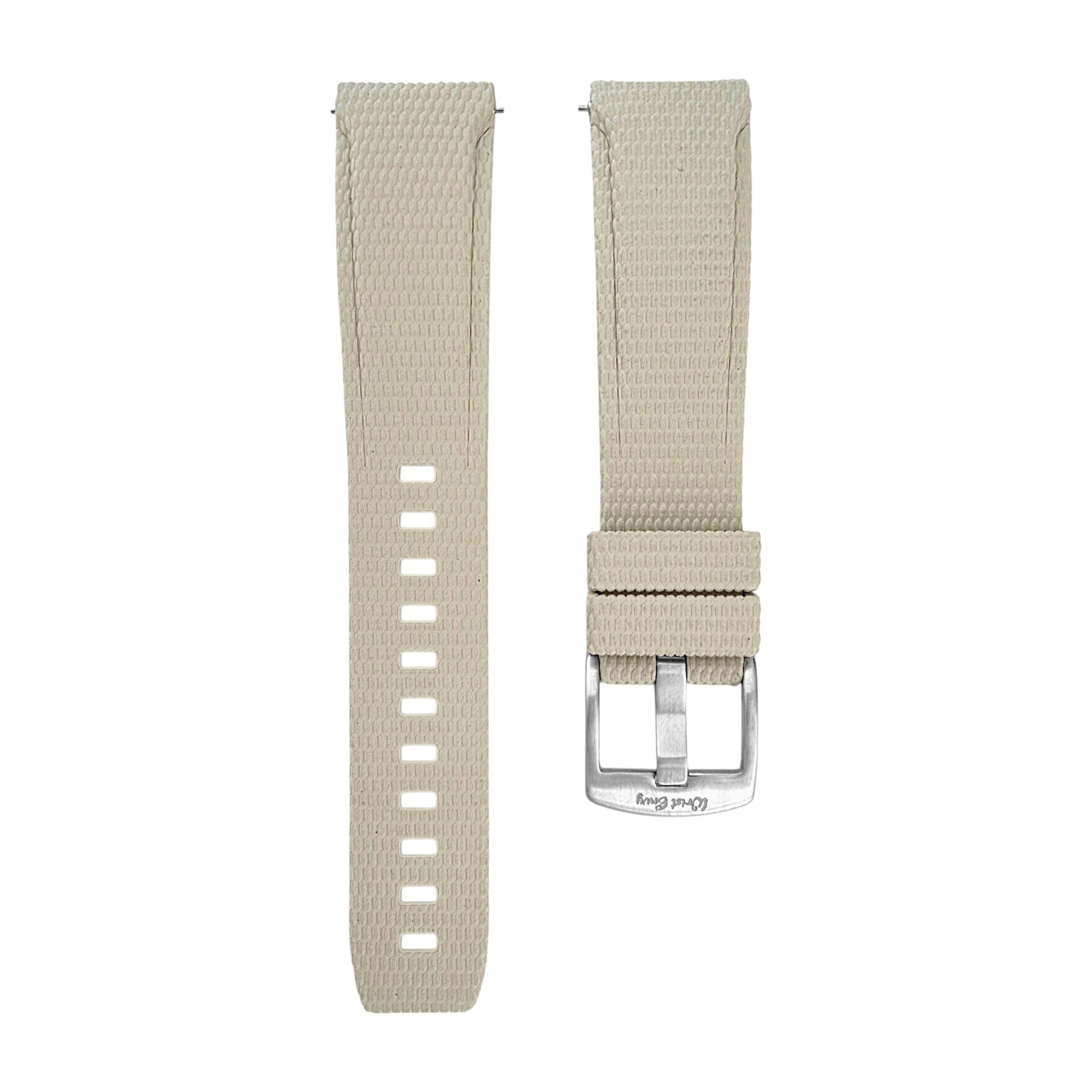 Curved End Textured FKM Rubber Watch Strap 20mm 21mm 22mm Beige - Wrist Envy