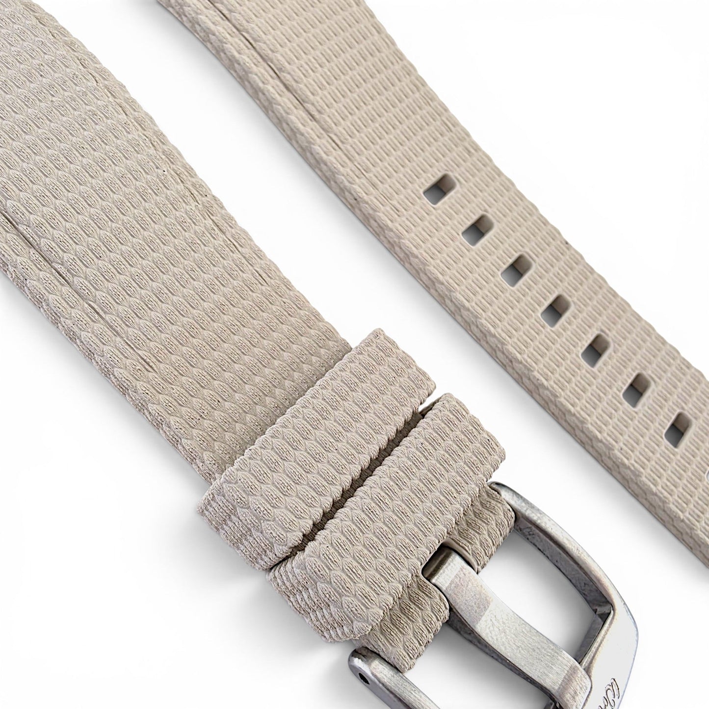 Curved End Textured FKM Rubber Watch Strap 20mm 21mm 22mm Beige - Wrist Envy