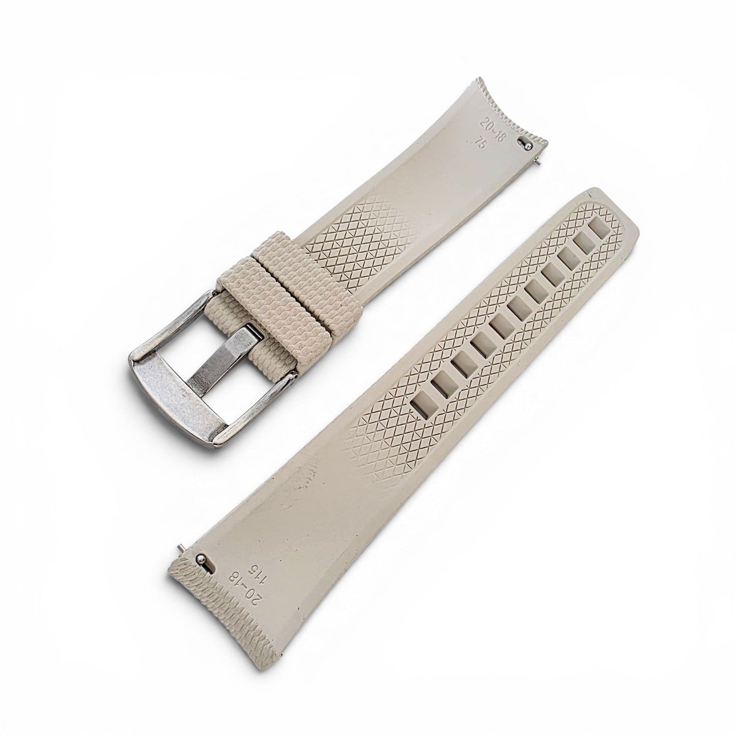 Curved End Textured FKM Rubber Watch Strap 20mm 21mm 22mm Beige - Wrist Envy