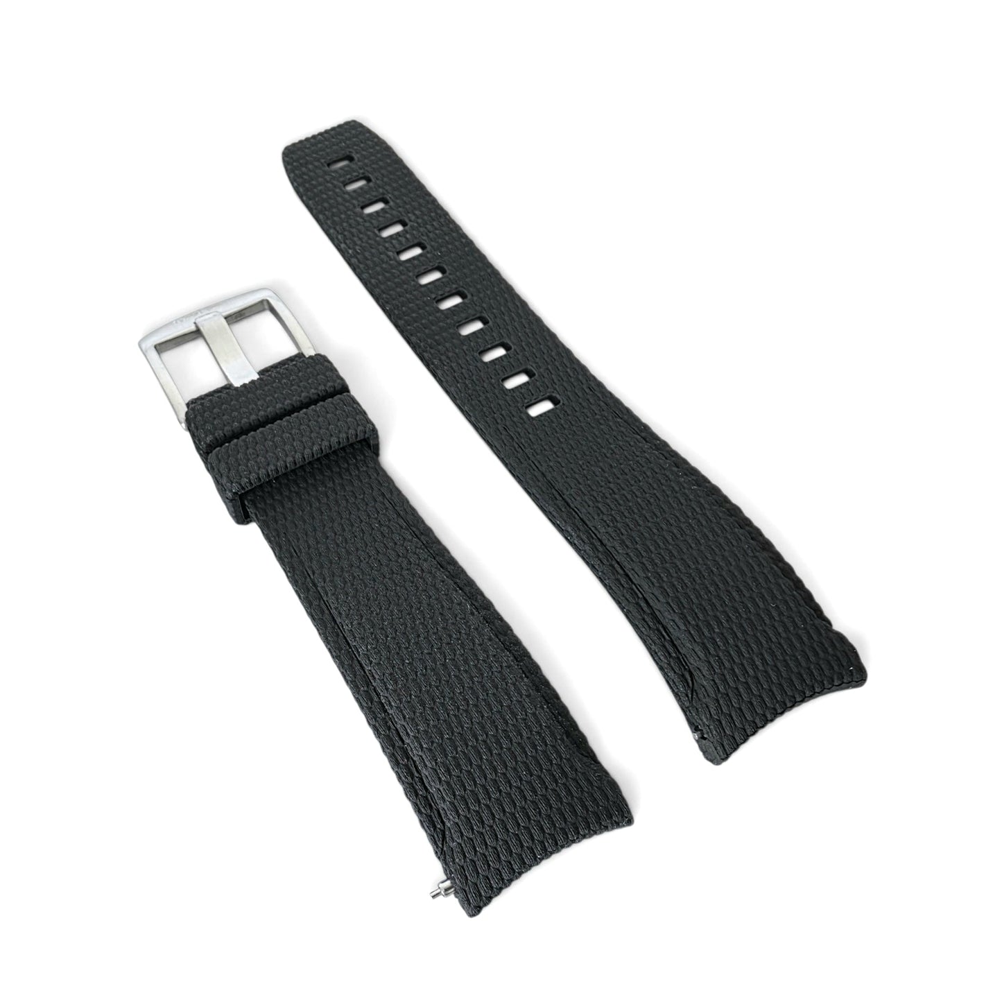 Curved End Textured FKM Rubber Watch Strap 20mm 21mm 22mm Black - Wrist Envy