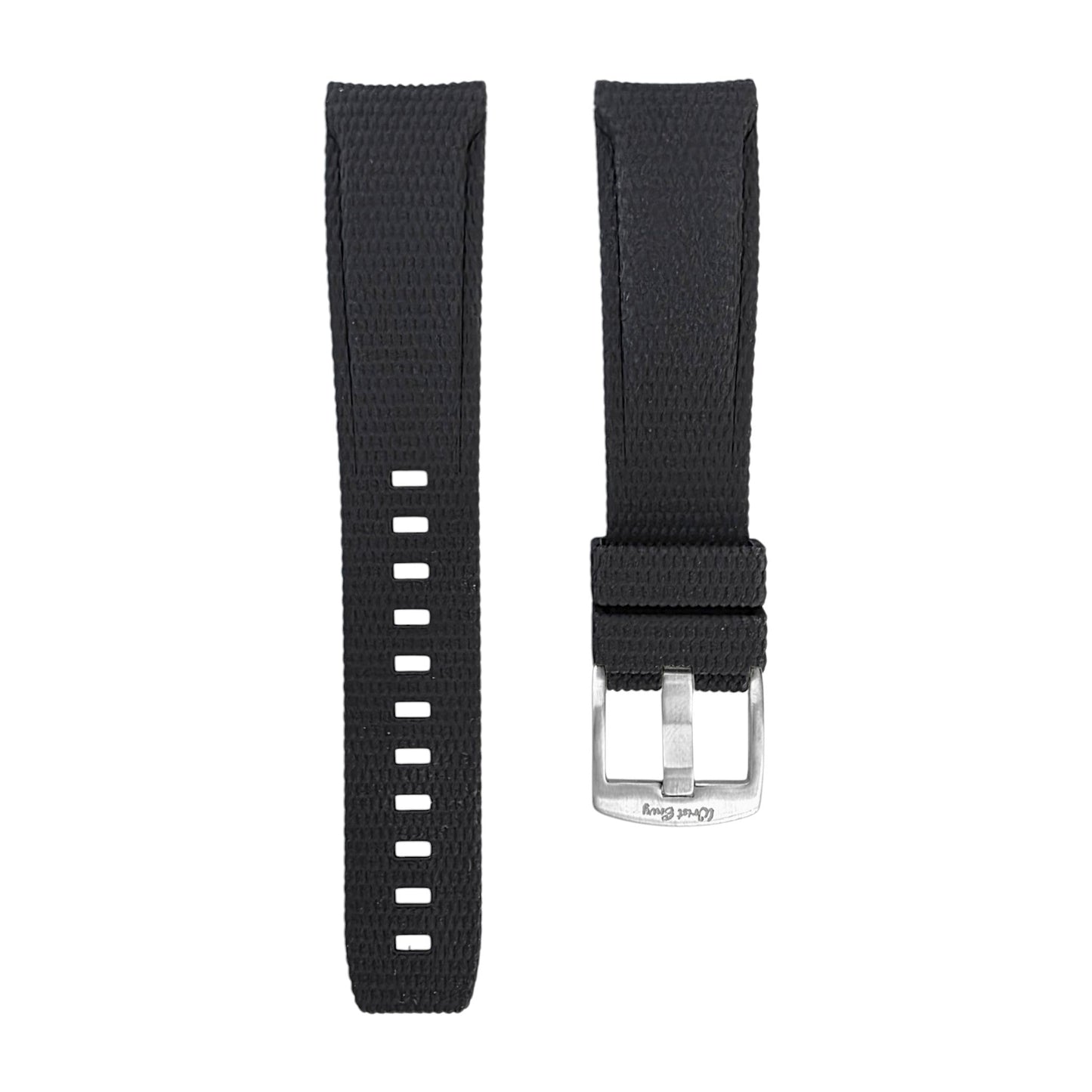 Curved End Textured FKM Rubber Watch Strap 20mm 21mm 22mm Black - Wrist Envy