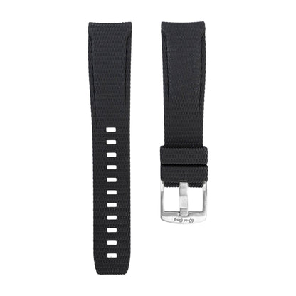 Curved End Textured FKM Rubber Watch Strap 20mm 21mm 22mm Black - Wrist Envy