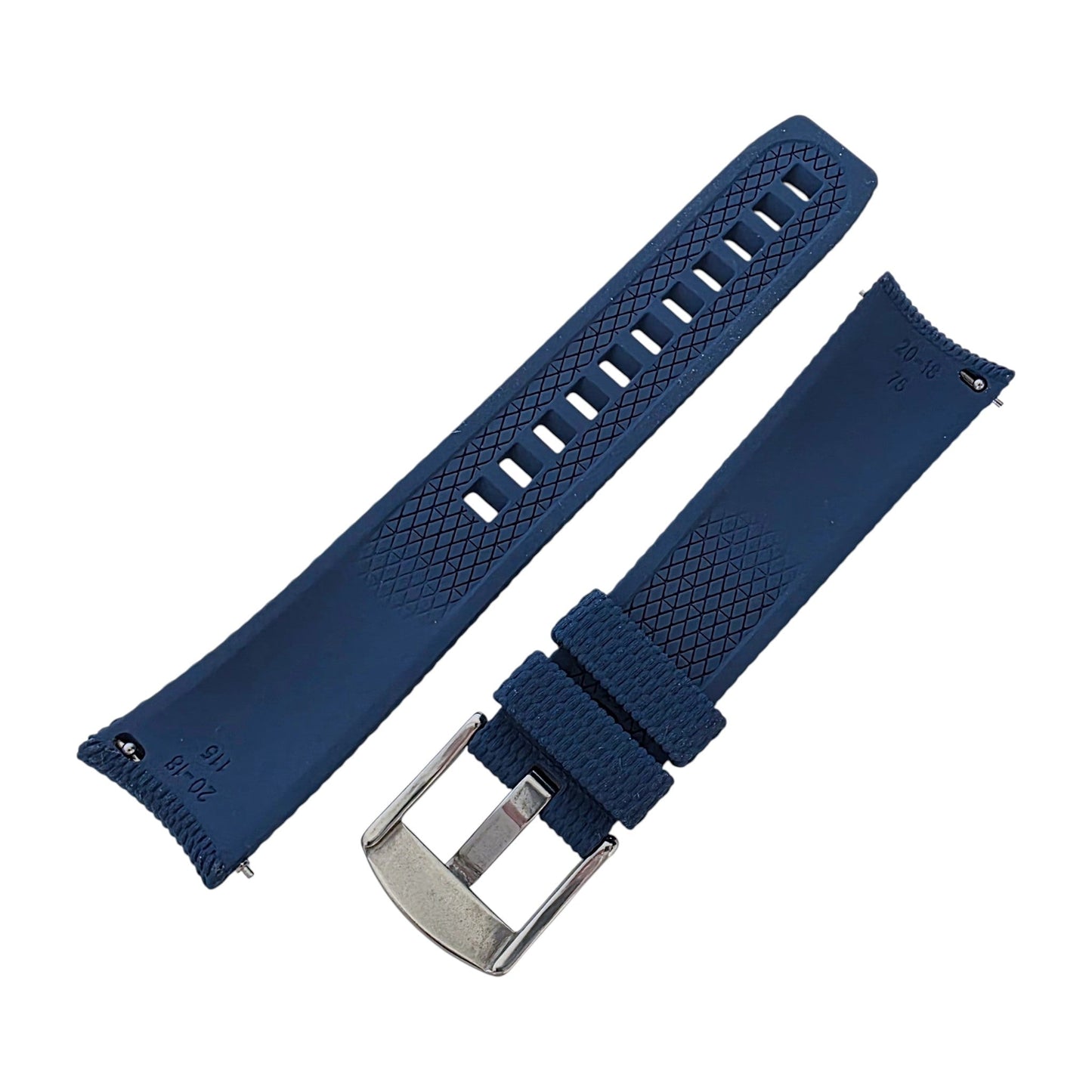 Curved End Textured FKM Rubber Watch Strap 20mm 21mm 22mm Blue - Wrist Envy