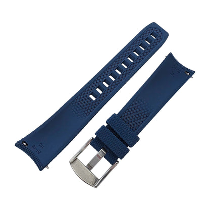 Curved End Textured FKM Rubber Watch Strap 20mm 21mm 22mm Blue - Wrist Envy
