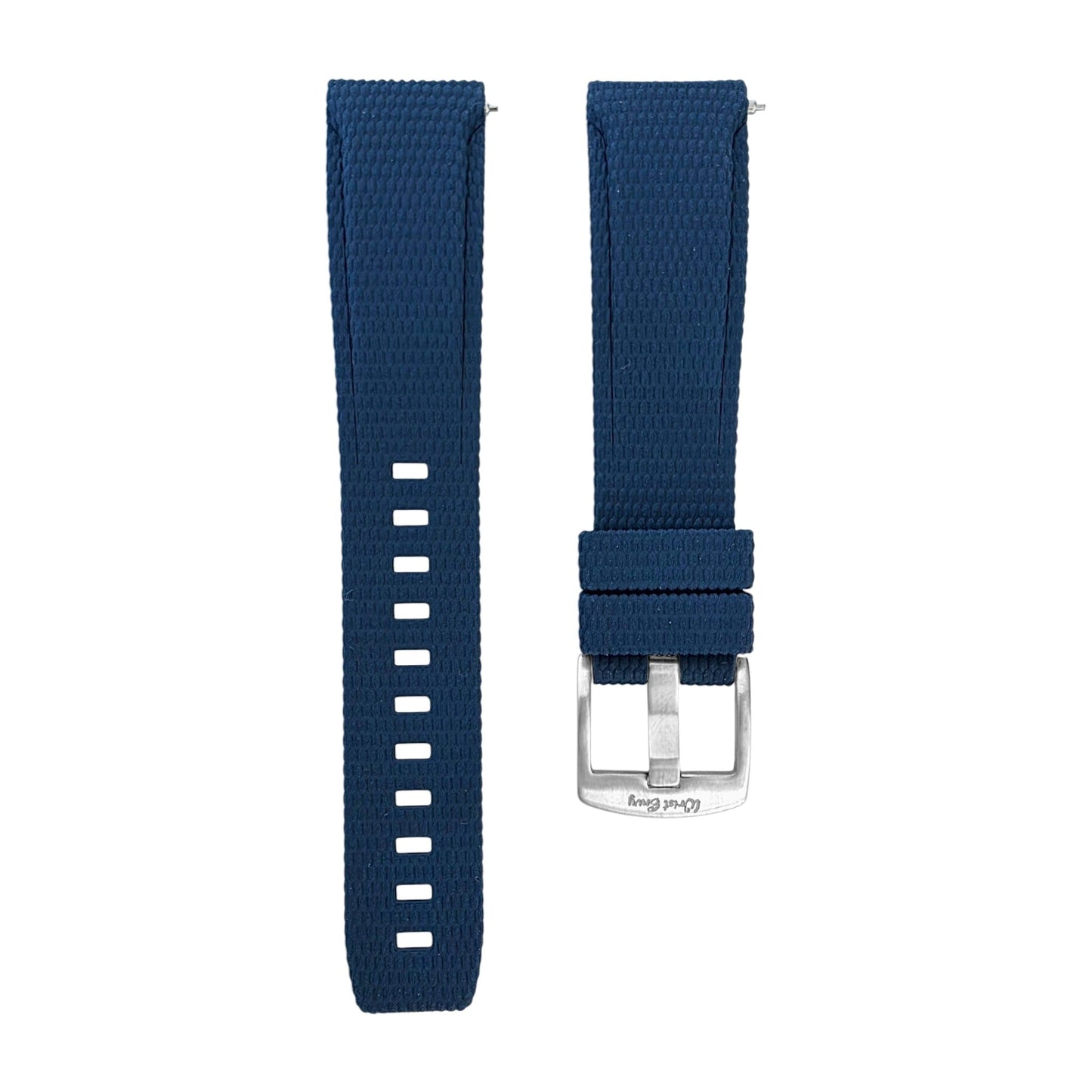Curved End Textured FKM Rubber Watch Strap 20mm 21mm 22mm Blue - Wrist Envy