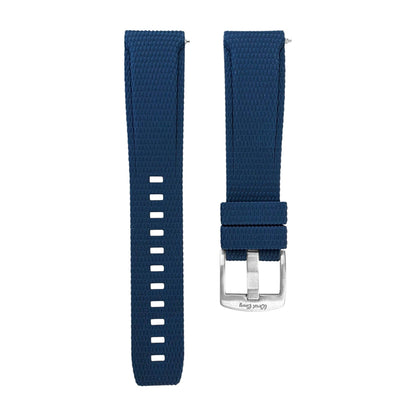 Curved End Textured FKM Rubber Watch Strap 20mm 21mm 22mm Blue - Wrist Envy