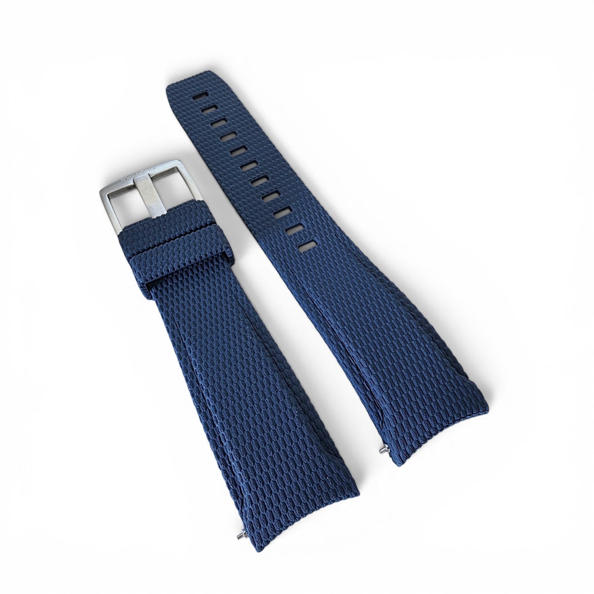 Curved End Textured FKM Rubber Watch Strap 20mm 21mm 22mm Blue - Wrist Envy