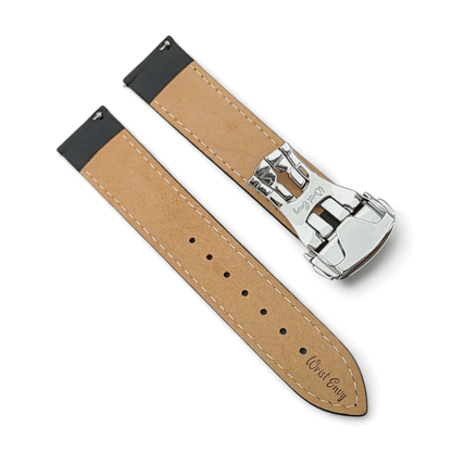 Deployment Watch Strap Full Grain Leather 18mm 20mm 22mm Black - Wrist Envy