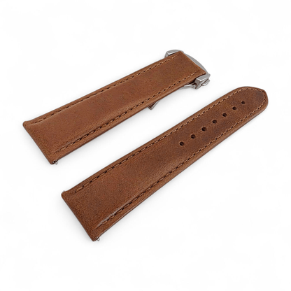 Deployment Watch Strap Full Grain Leather 20mm 22mm Caramel Brown - Wrist Envy