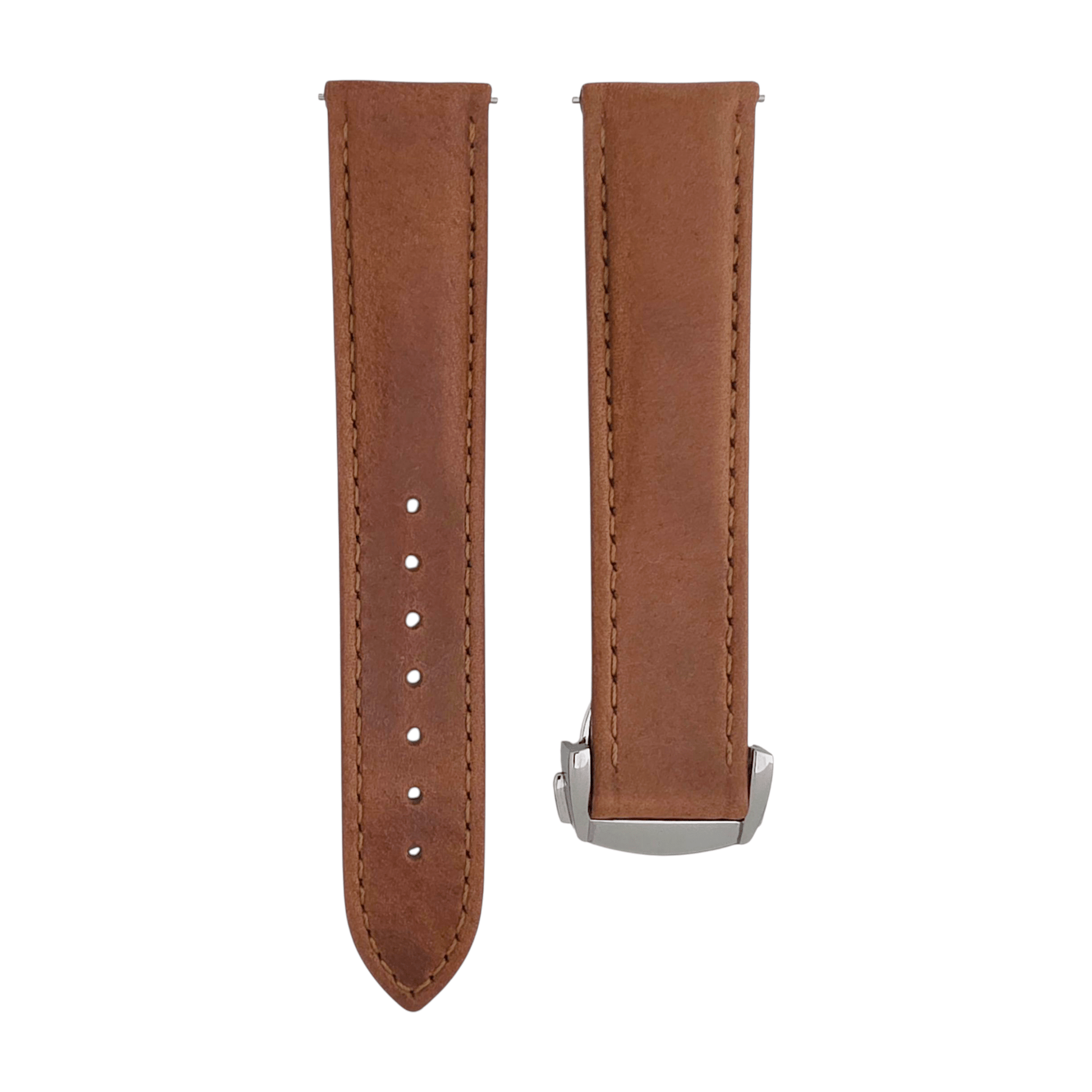 Deployment Watch Strap Full Grain Leather 20mm 22mm Caramel Brown - Wrist Envy