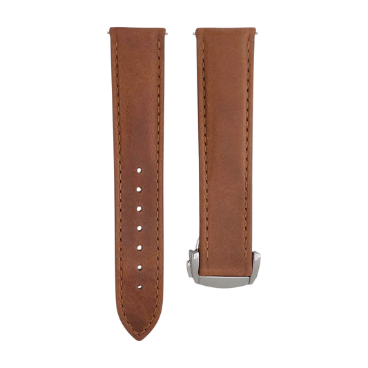 Deployment Watch Strap Full Grain Leather 20mm 22mm Caramel Brown - Wrist Envy