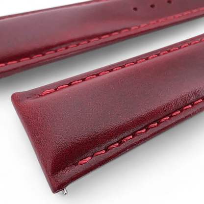 Deployment Watch Strap Full Grain Leather 20mm 22mm Crimson Red - Wrist Envy