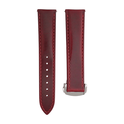 Deployment Watch Strap Full Grain Leather 20mm 22mm Crimson Red - Wrist Envy