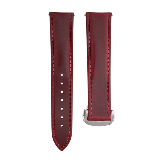 Deployment Watch Strap Full Grain Leather 20mm 22mm Crimson Red - Wrist Envy