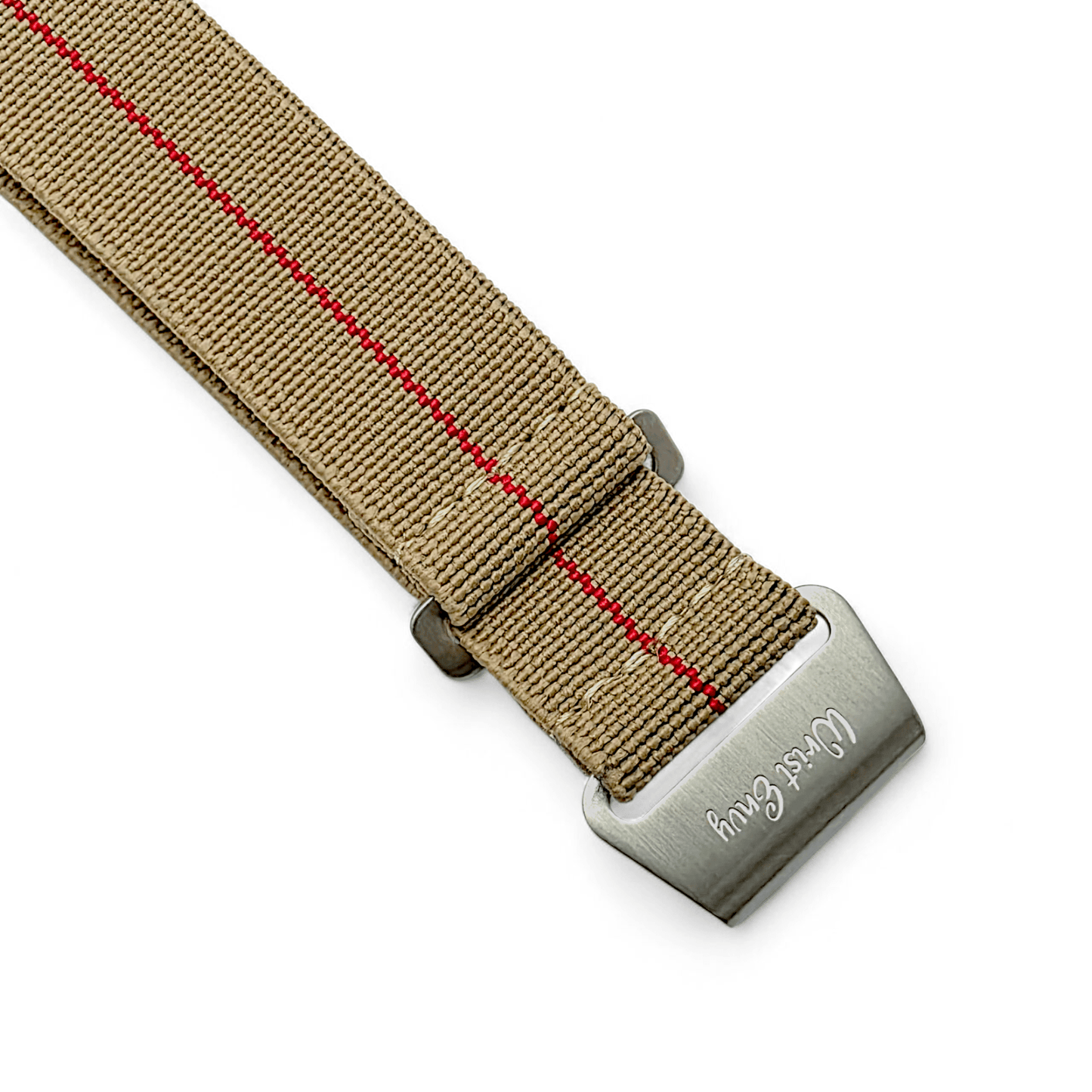 Elastic Nylon French Marine Nationale Watch Strap 20mm 22mm Khaki Beige Red Stripe - Wrist Envy