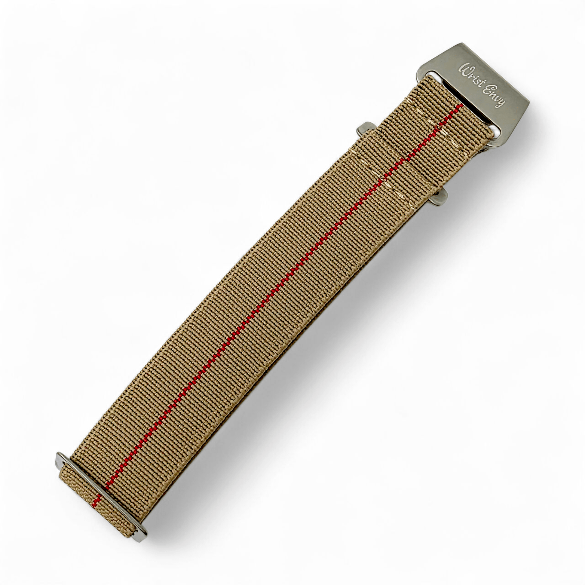 Elastic Nylon French Marine Nationale Watch Strap 20mm 22mm Khaki Beige Red Stripe - Wrist Envy