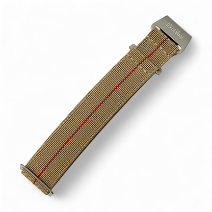 Elastic Nylon French Marine Nationale Watch Strap 20mm 22mm Khaki Beige Red Stripe - Wrist Envy