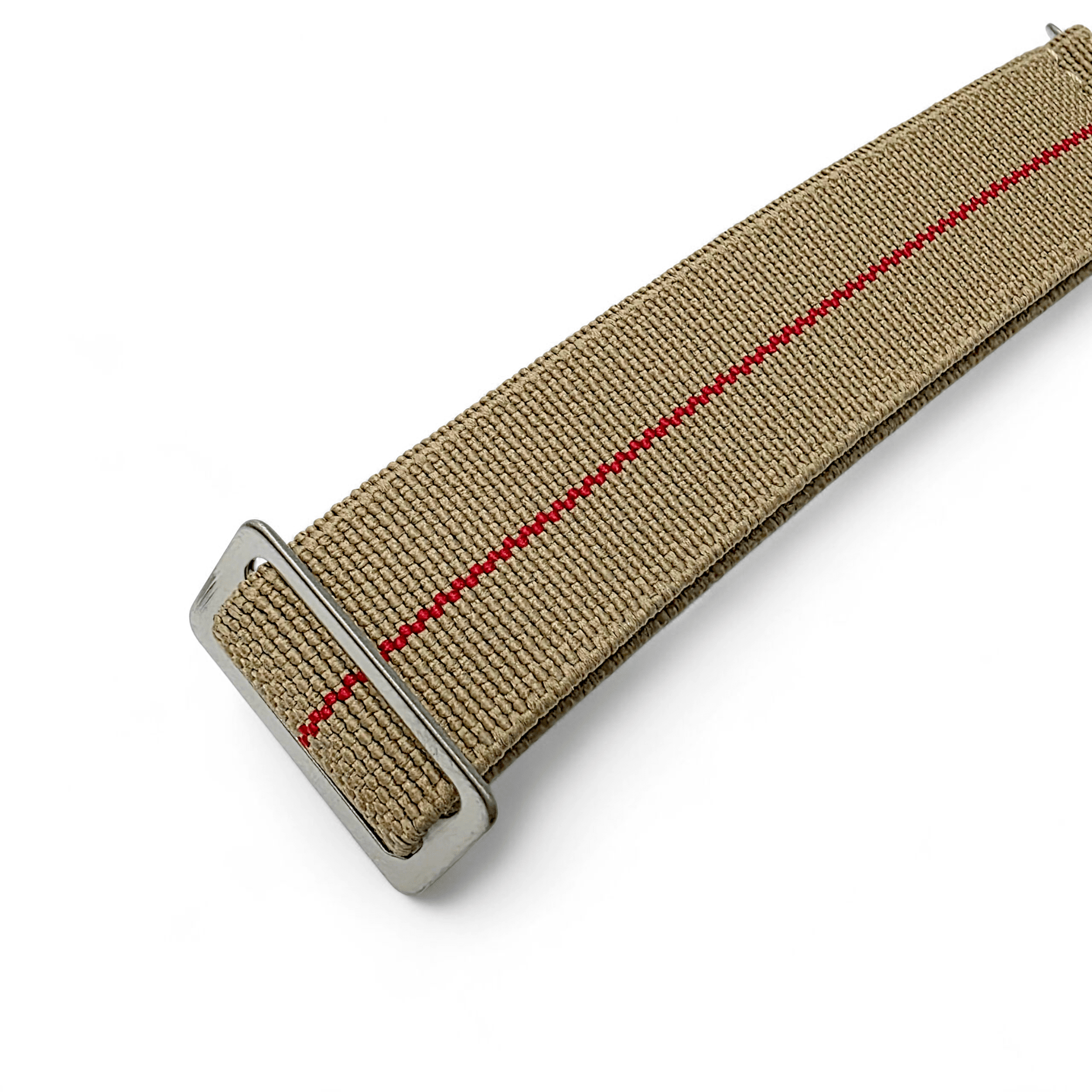 Elastic Nylon French Marine Nationale Watch Strap 20mm 22mm Khaki Beige Red Stripe - Wrist Envy
