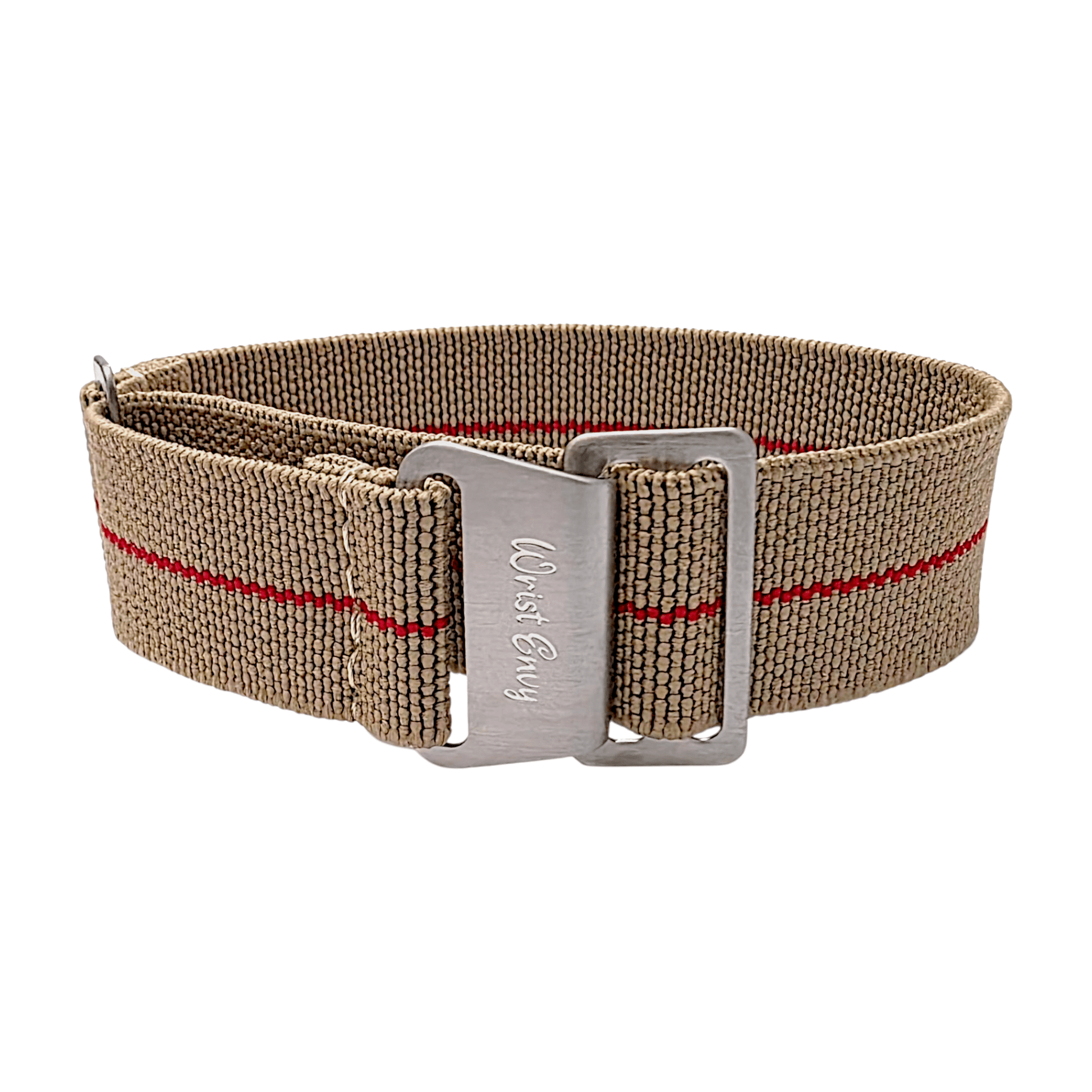 Elastic Nylon French Marine Nationale Watch Strap 20mm 22mm Khaki Beige Red Stripe - Wrist Envy