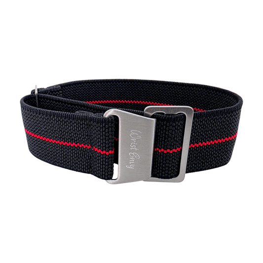 Elastic Nylon Marine Nationale Watch Strap Band 20mm 22mm Black Red Stripe - Wrist Envy