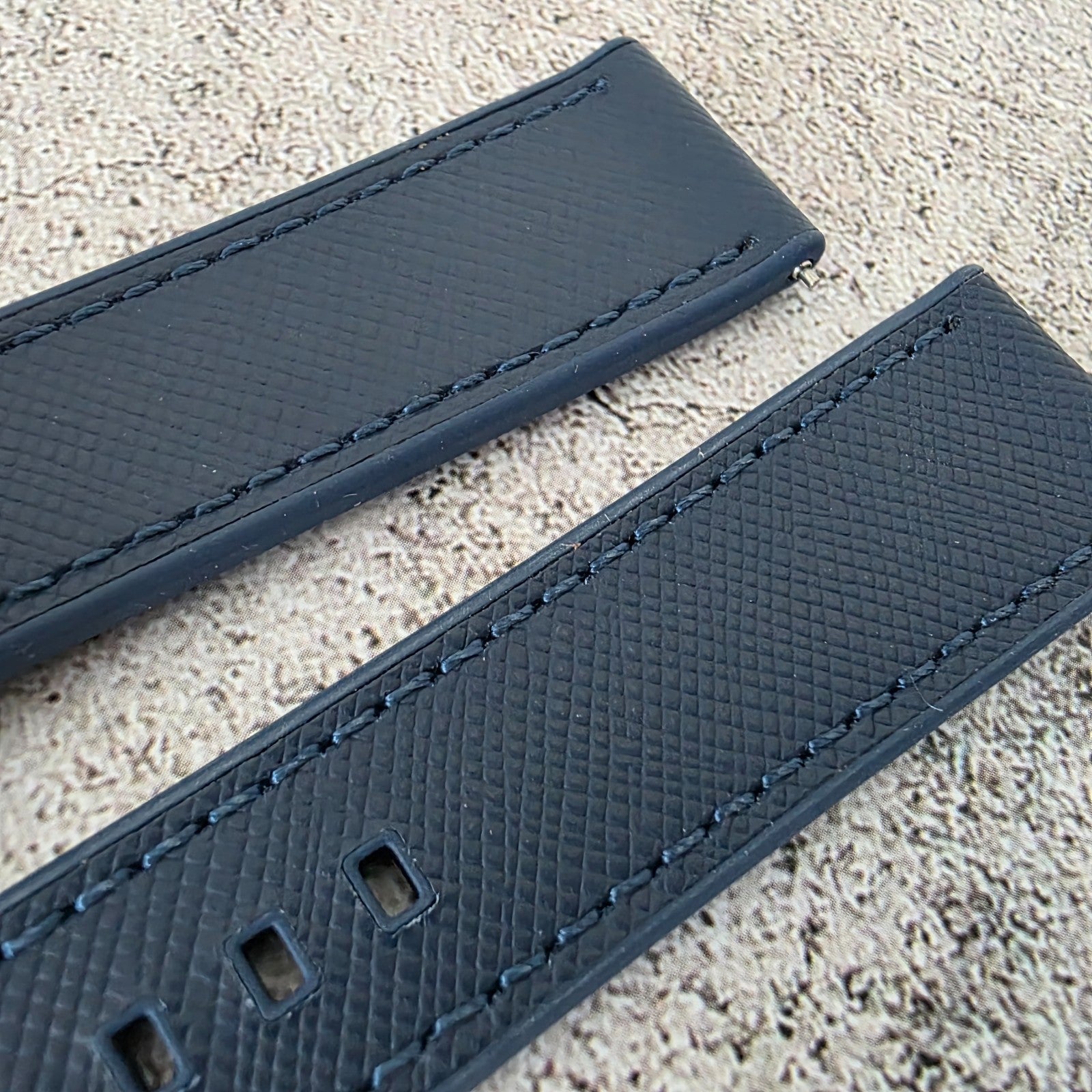 Elite Hybrid FKM Rubber Saffiano Leather Watch Strap Band 20mm Navy Blue - Wrist Envy