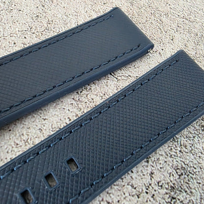 Elite Hybrid FKM Rubber Saffiano Leather Watch Strap Band 20mm Navy Blue - Wrist Envy