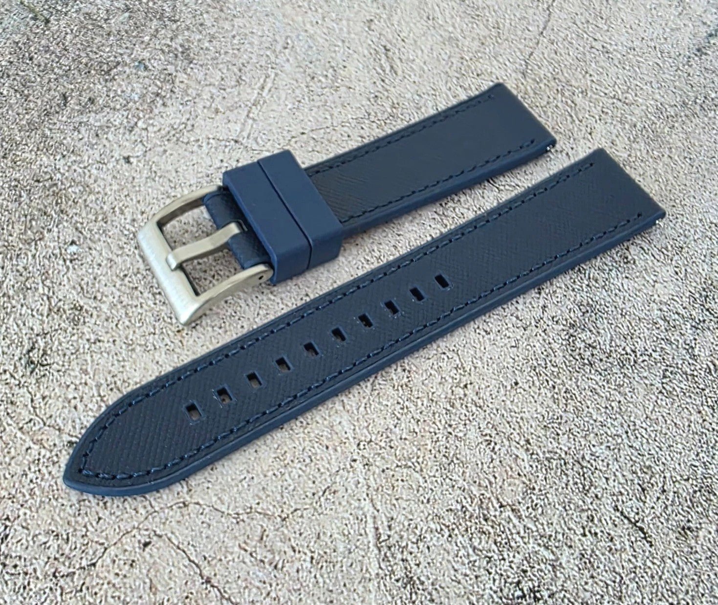 Elite Hybrid FKM Rubber Saffiano Leather Watch Strap Band 20mm Navy Blue - Wrist Envy