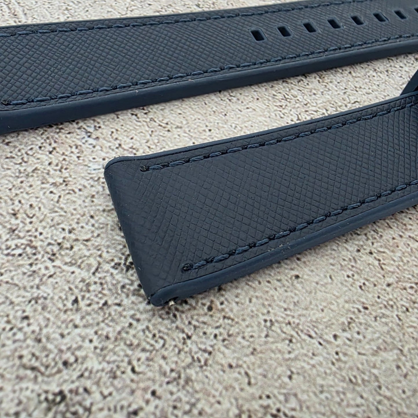 Elite Hybrid FKM Rubber Saffiano Leather Watch Strap Band 20mm Navy Blue - Wrist Envy