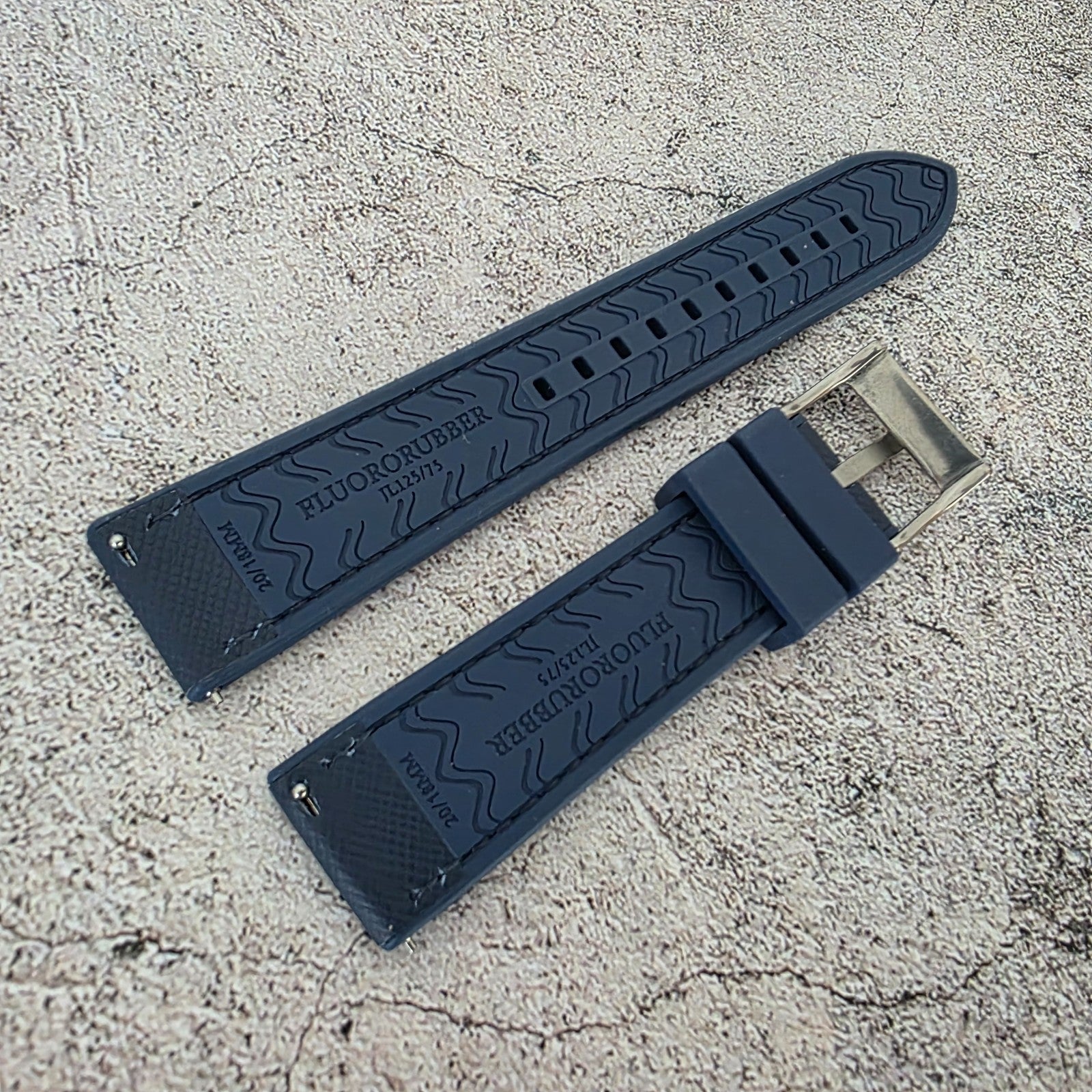 Elite Hybrid FKM Rubber Saffiano Leather Watch Strap Band 20mm Navy Blue - Wrist Envy