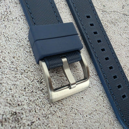 Elite Hybrid FKM Rubber Saffiano Leather Watch Strap Band 20mm Navy Blue - Wrist Envy