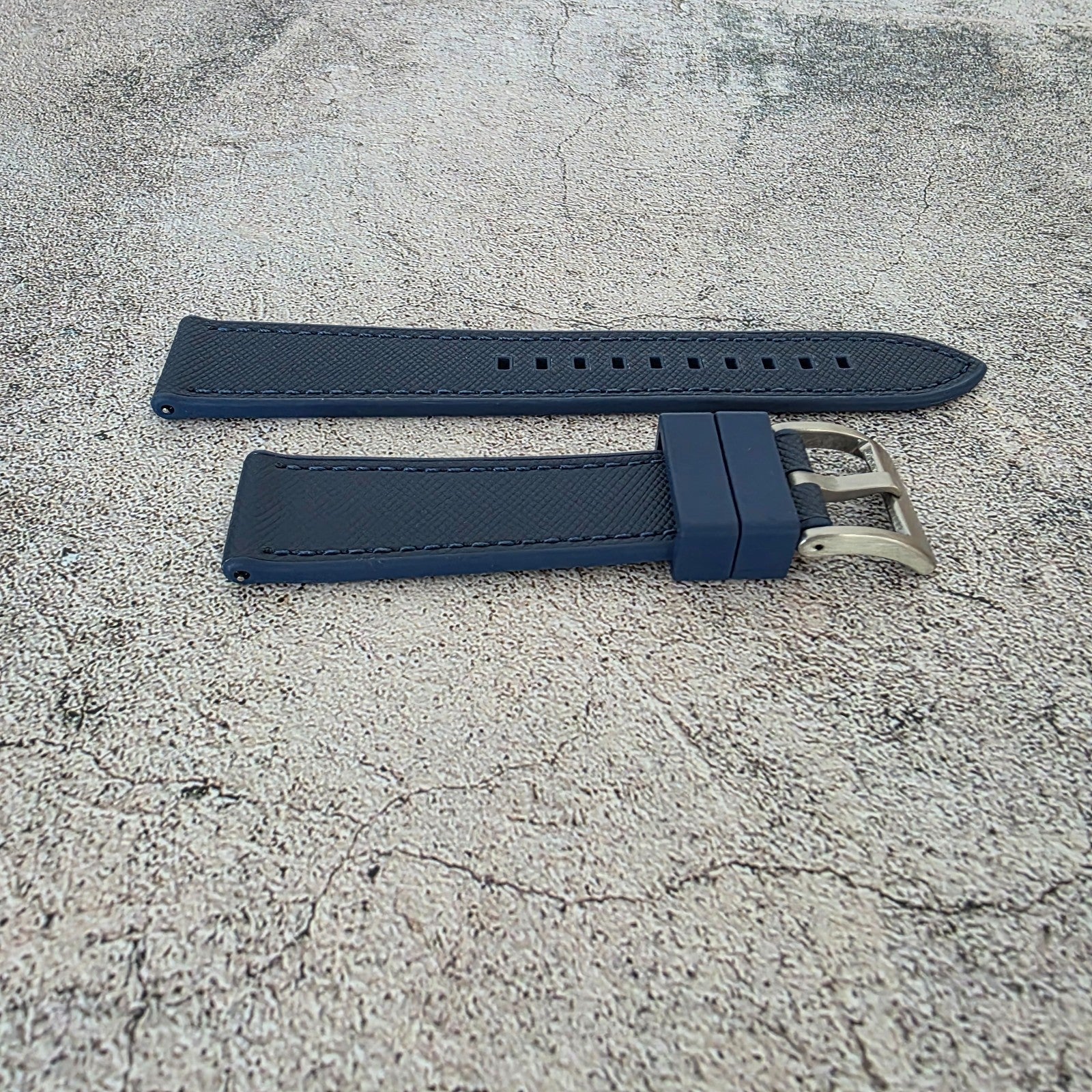 Elite Hybrid FKM Rubber Saffiano Leather Watch Strap Band 20mm Navy Blue - Wrist Envy