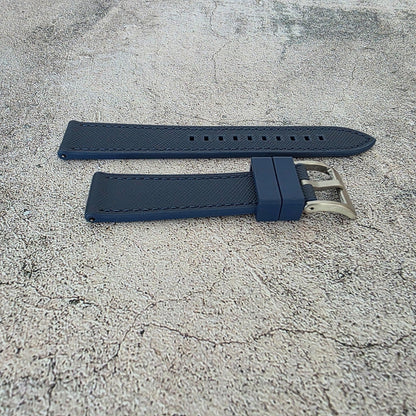 Elite Hybrid FKM Rubber Saffiano Leather Watch Strap Band 20mm Navy Blue - Wrist Envy