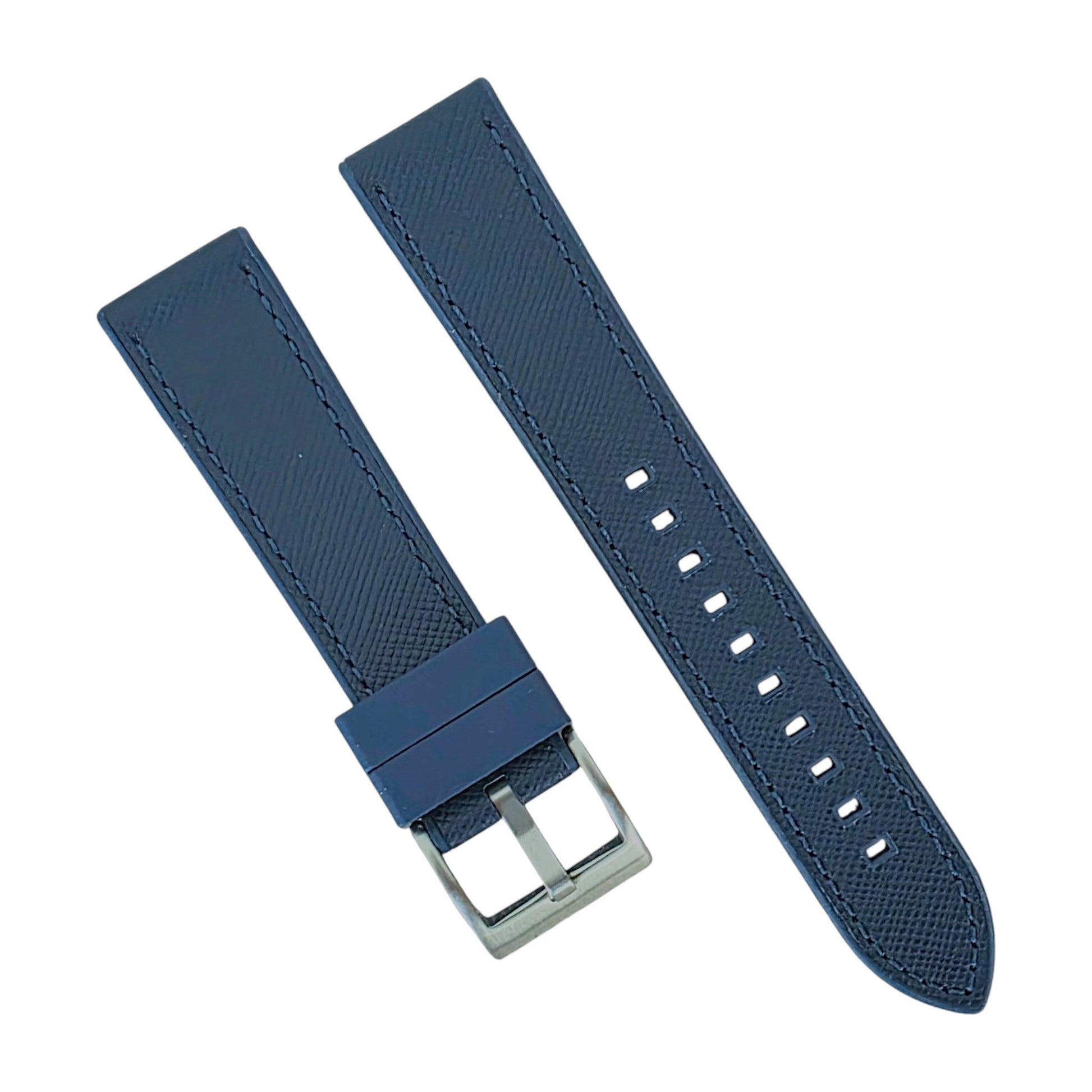 Elite Hybrid FKM Rubber Saffiano Leather Watch Strap Band 20mm Navy Blue - Wrist Envy